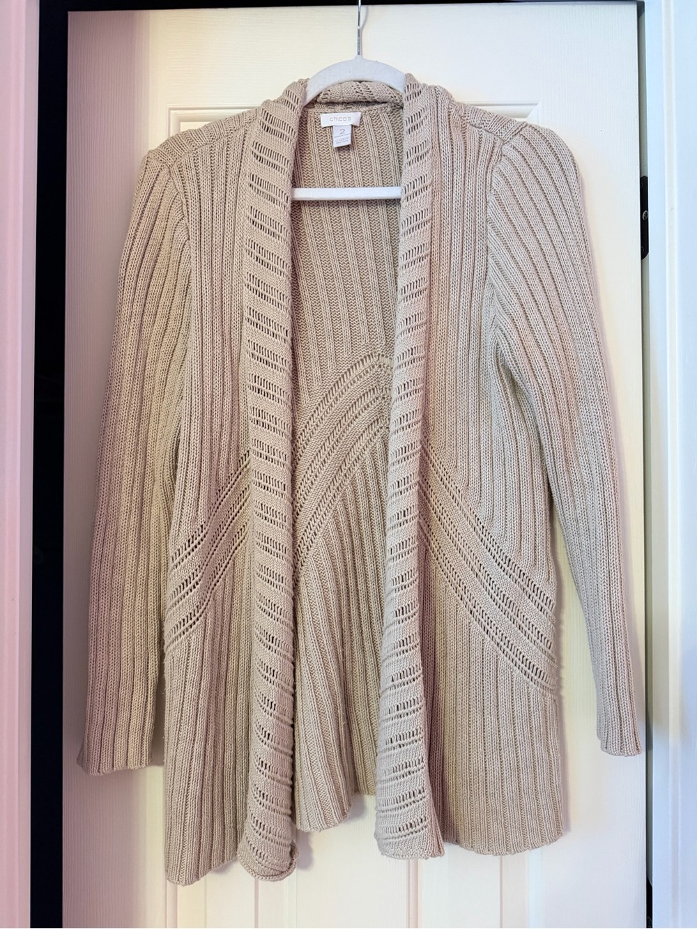 Woman’s Chico's Open-Front Ribbed Cardigan - Cream